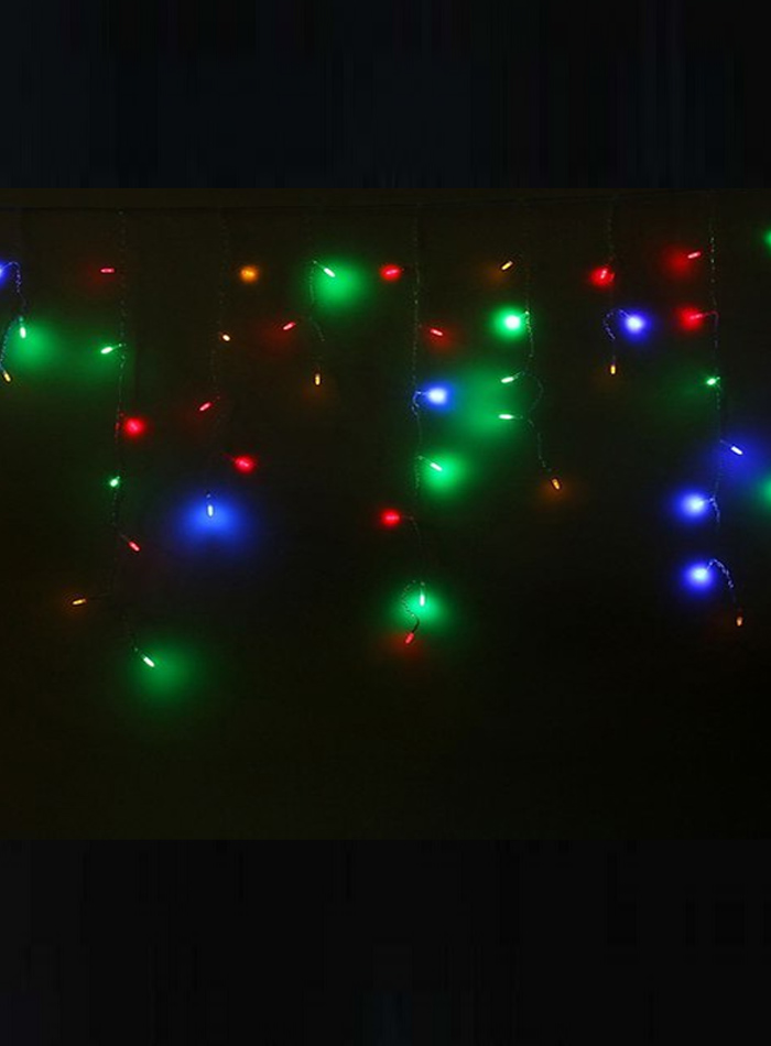 фото Гирлянда Айсикл (бахрома) светодиодный, 3 х 0,6 м, черный провод "КАУЧУК", 230 В, диоды Мульти RGB, 88 LED 