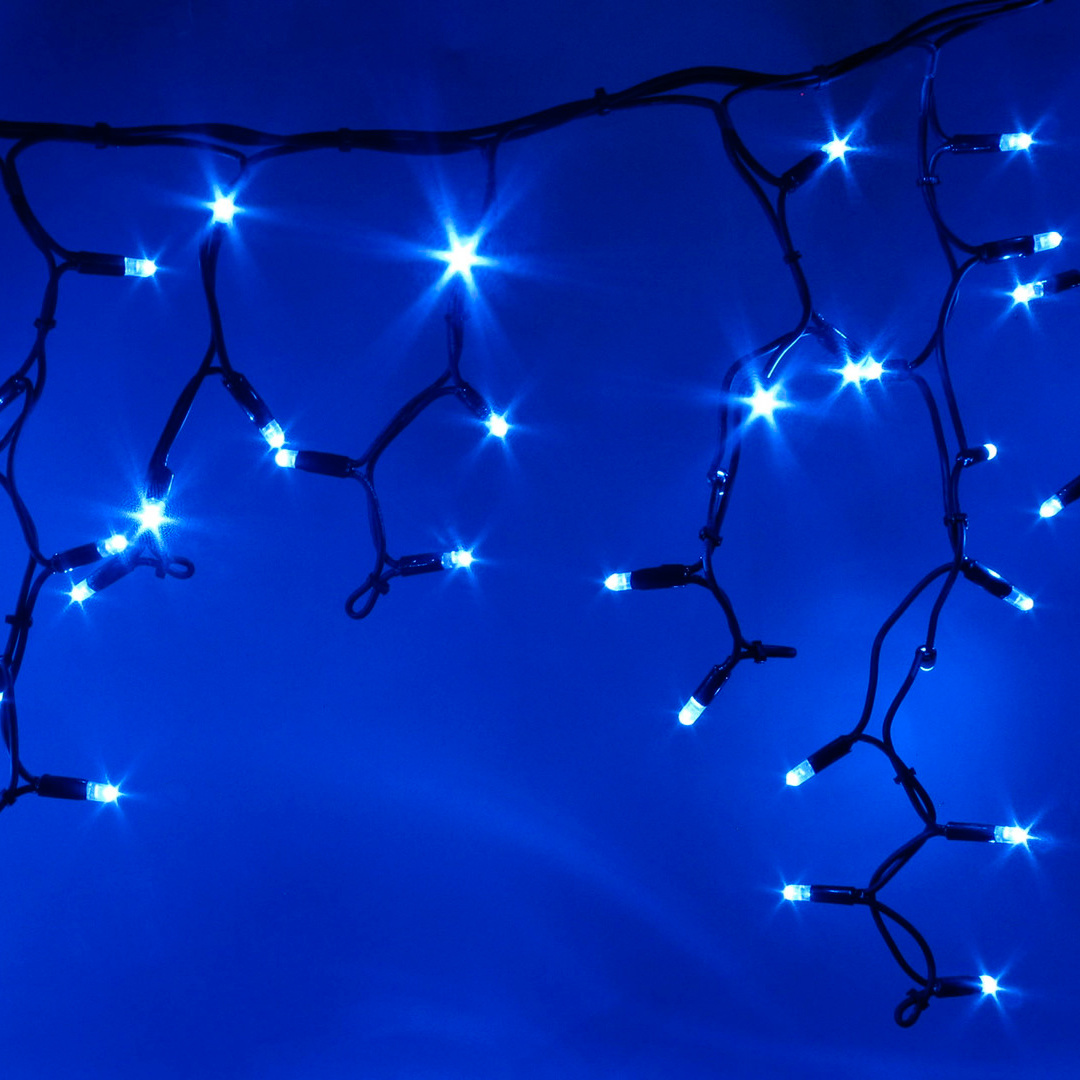 фото Гирлянда Айсикл (бахрома) светодиодный, 3 х 0,6 м, черный провод "КАУЧУК", 230 В, диоды синие, 88 LED 