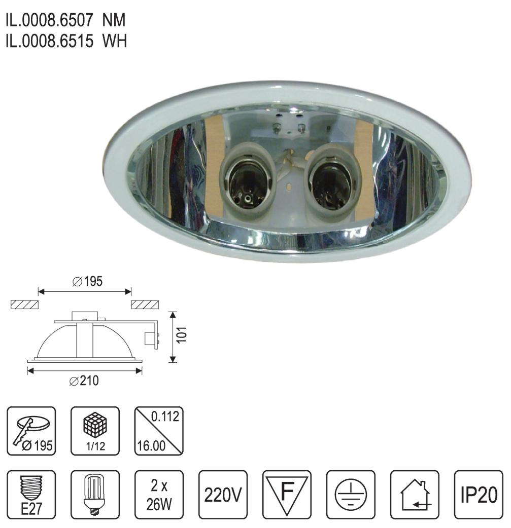 фото IL.0008.6515 Светильник Downlight встраиваемый для КЛЛ Е27 (2*26W) WH 