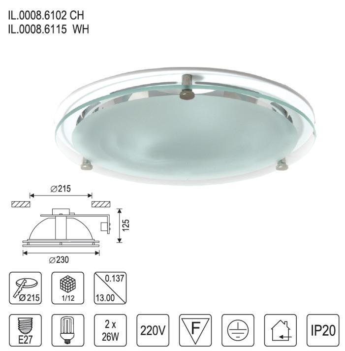 фото IL.0008.6115 Светильник Downlight встраиваемый для КЛЛ Е27 (2*26W) WH 